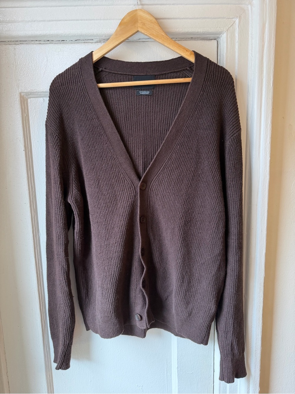 Massimo Dutti Brown Knit V‑Neck Cardigan - Extra Fine Linen